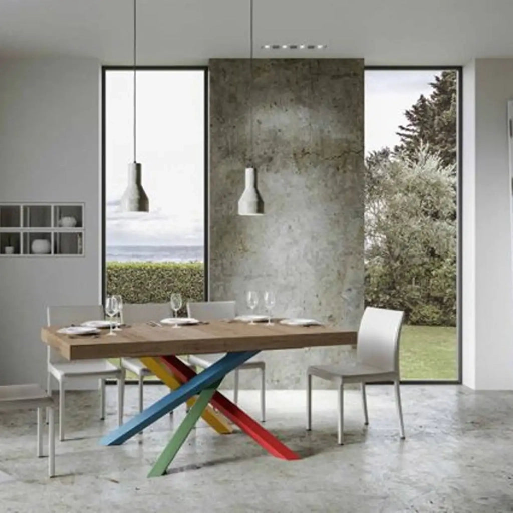 Tavolo allungabile 120/380x90 cm Volantis Premium colore quercia natura gambe multicolore 4/B