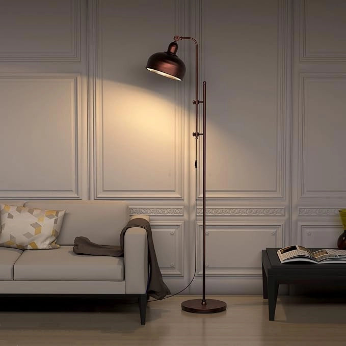 Lampada da Terra, Lampada a Stelo con Altezza e Paralume Regolabili, Finitura in Bronzo e Struttura in Metallo, Ideale per Soggiorno, Camera da Letto e Ufficio