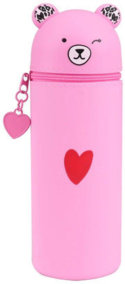 Etui 2-in-1 in silicone morbido, etui in piedi, cartella per matite cartoon per ragazze e adolescenti (rosa)
