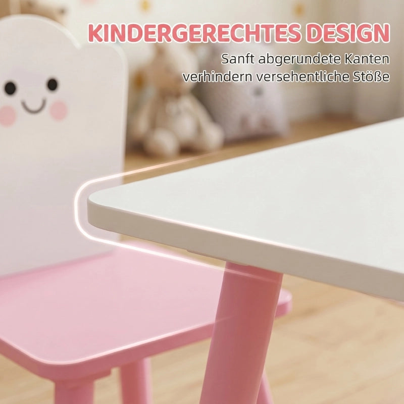 Set tavolino e sedie per bambini 3 pezzi, rosa, 1 tavolo e 2 sedie