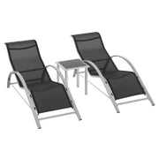 Set 2 Sdraio da Giardino e Tavolino con Vetro, Lettino Prendisole con Tessuto Traspirante 59 x 169 x 66cm, Nero Grigio