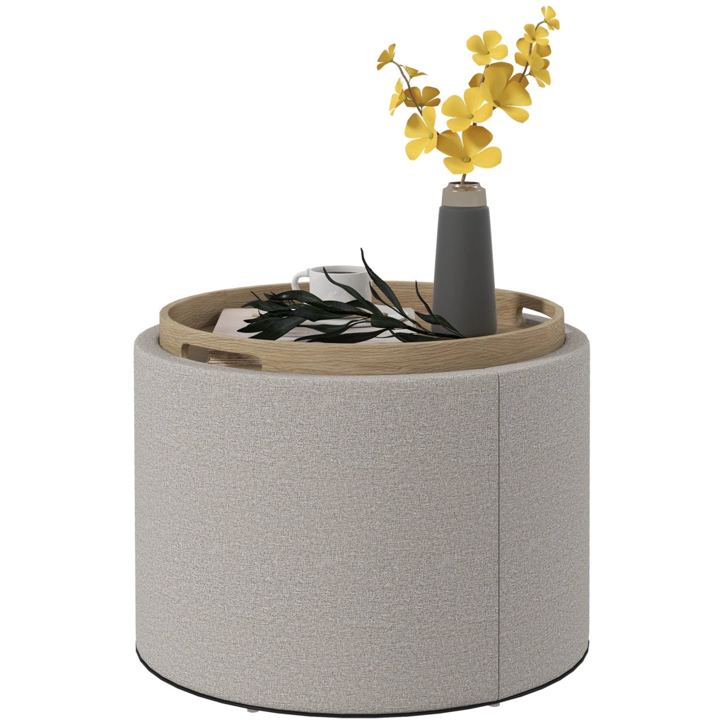Pouf contenitore imbottito ¨C Xylo ¨C lino grigio chiaro e naturale 56x56x42cm