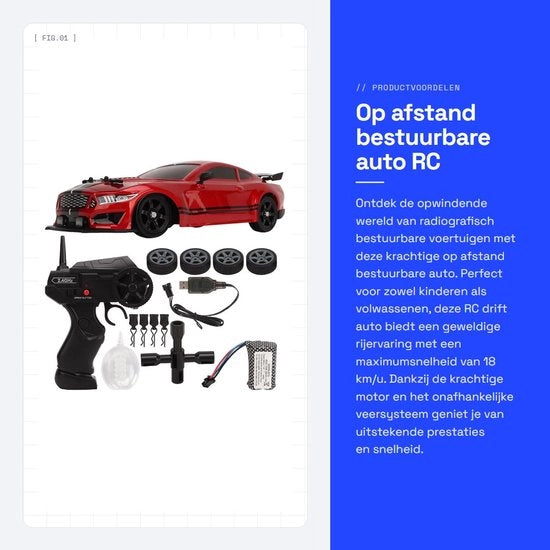 Auto a Distanza Guidabile a 18 km/h - Auto Drift a Controllo Remoto - Frequenza di Trasmissione 2,4 GHz - Illuminazione a LED - Accelerazione Completa - Sistema di Sospensione Indipendente
