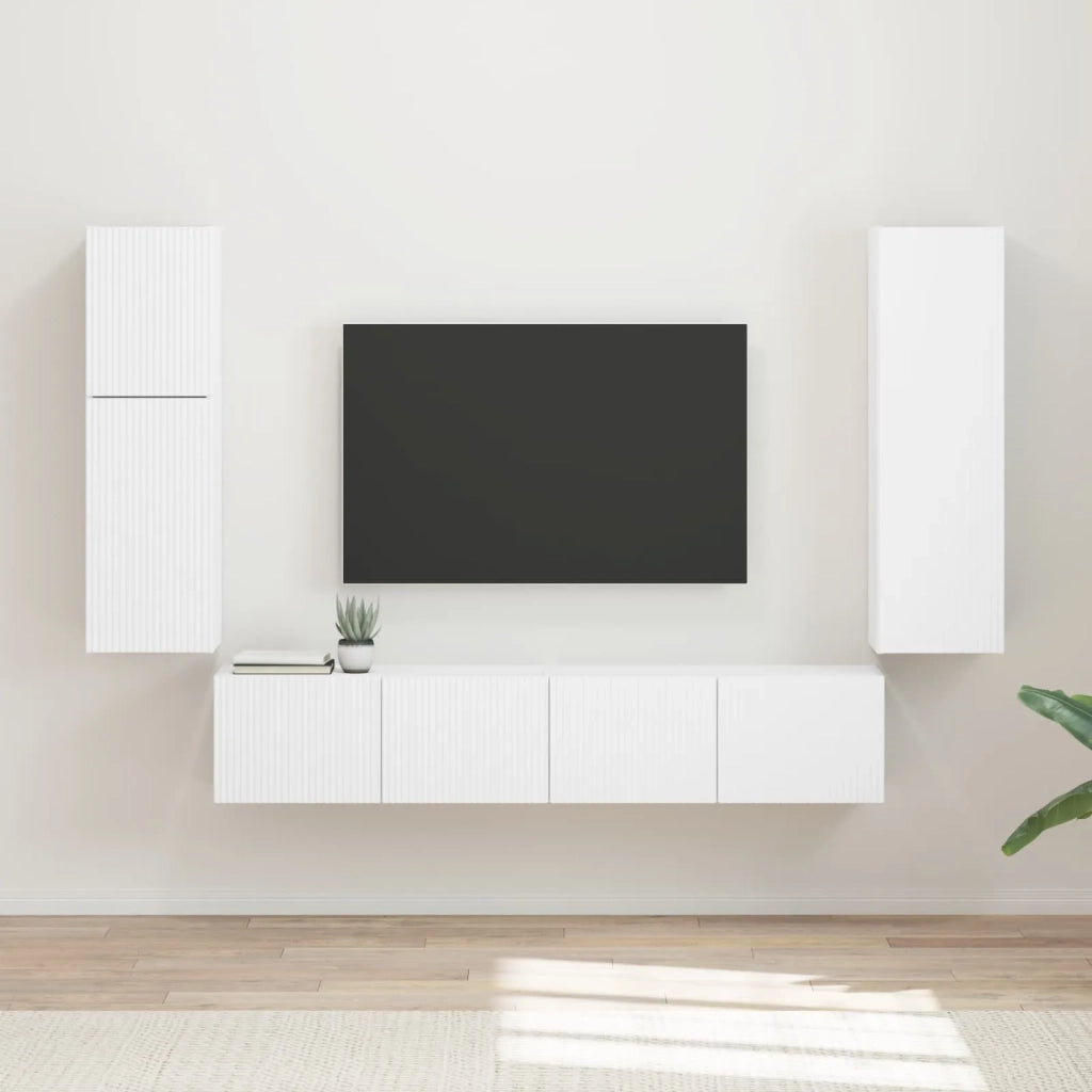 Set mobile TV Montaggio a parete 4 pcs Bianco Legno multistrato 3409033