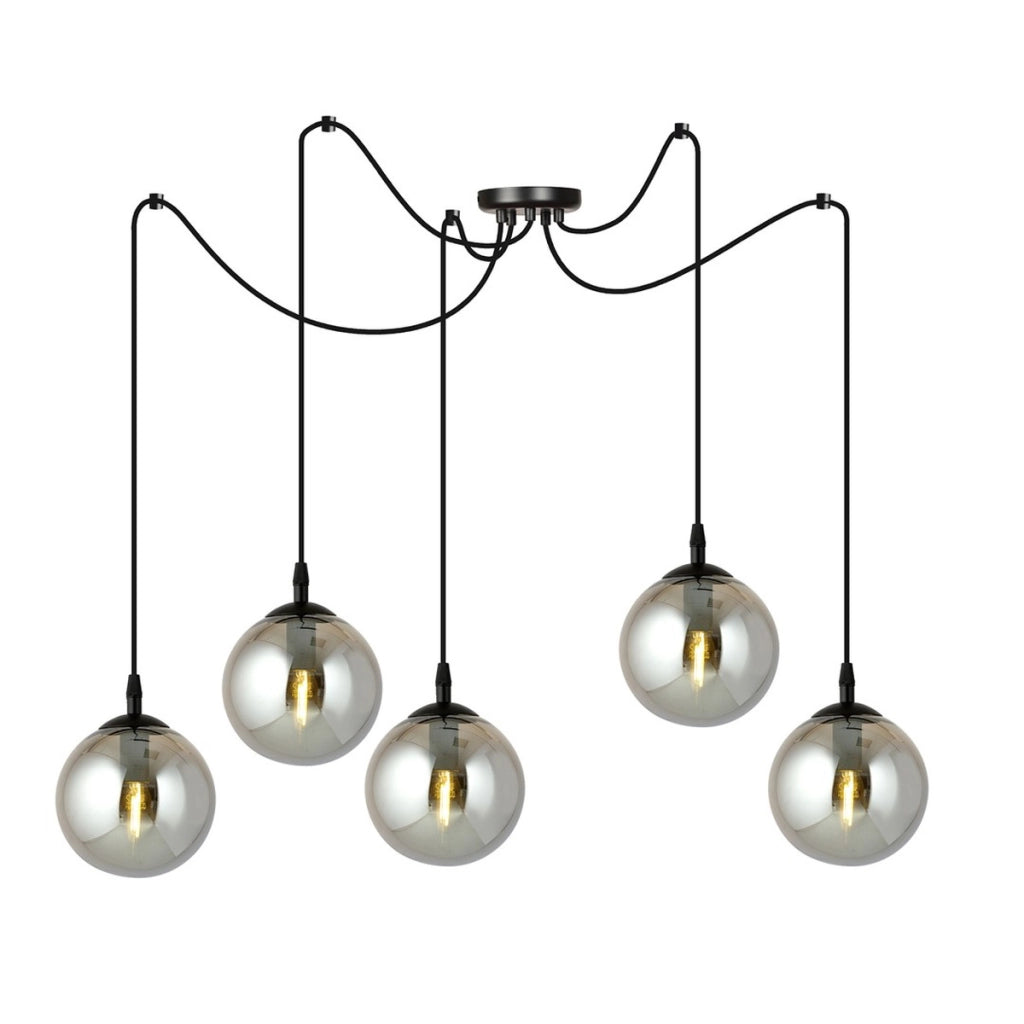 Lampada a sospensione GIGI con struttura in acciaio nero e diffusori in vetro