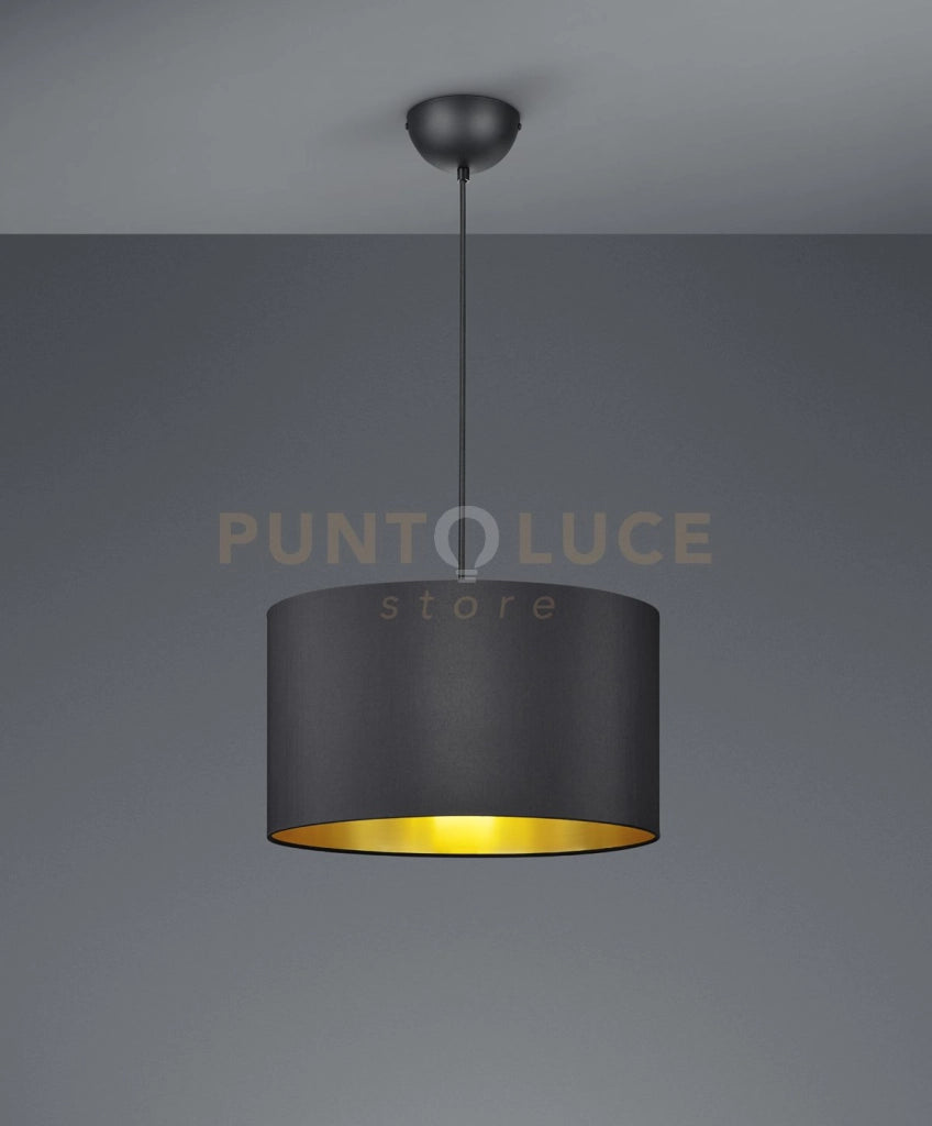 HOSTEL SOSPENSIONE PARALUME TESSUTO NERO INTERNO ORO D.40CM 1 LUCE ATTACCO E27