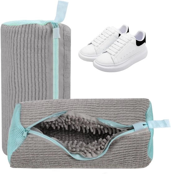 Cong.Lai 2-pack sacchi per scarpe per lavatrice - riciclabili - sacchi per scarpe robusti 40x20cm con cerniera - ideali per la protezione delle scarpe (grigio)