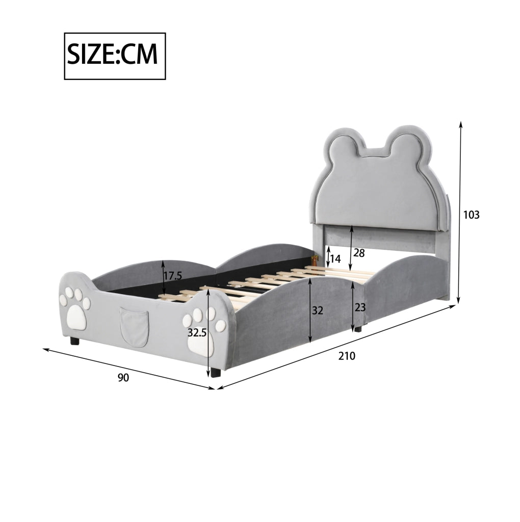 Letto per bambini a forma di orso, 90 x 200 cm, grigio