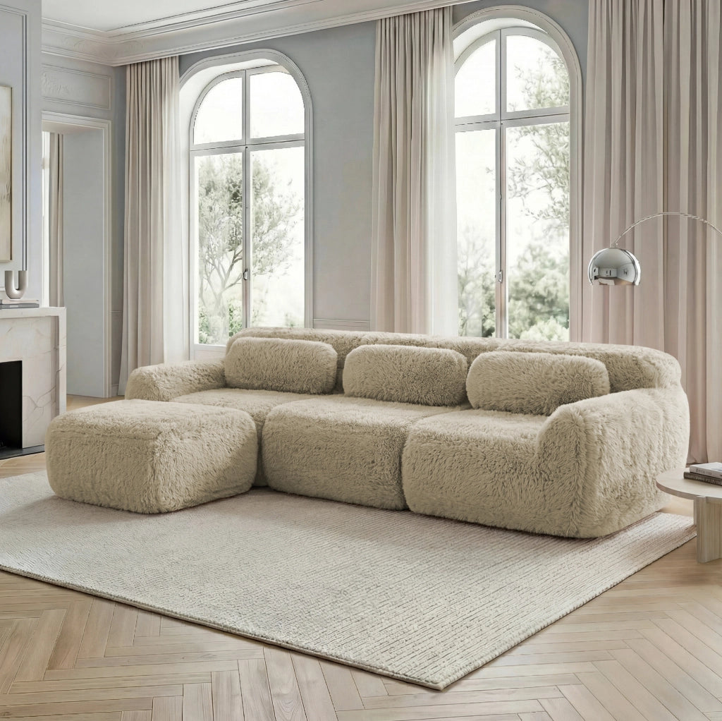 Divano modulare angolare a L 291x179x73 cm in tessuto plush light khaki; senza montaggio