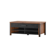 Tavolino WINDSOR - Rovere scuro e antracite - 1 cassetto, 4 nicchie - 107 x 44,8 x 60 cm