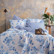 Set di coperte 135 x 200 tessuto di cotone a strisce di fiori reversibile copertine da letto blu (135 x 200 + 80 x 80 cm)