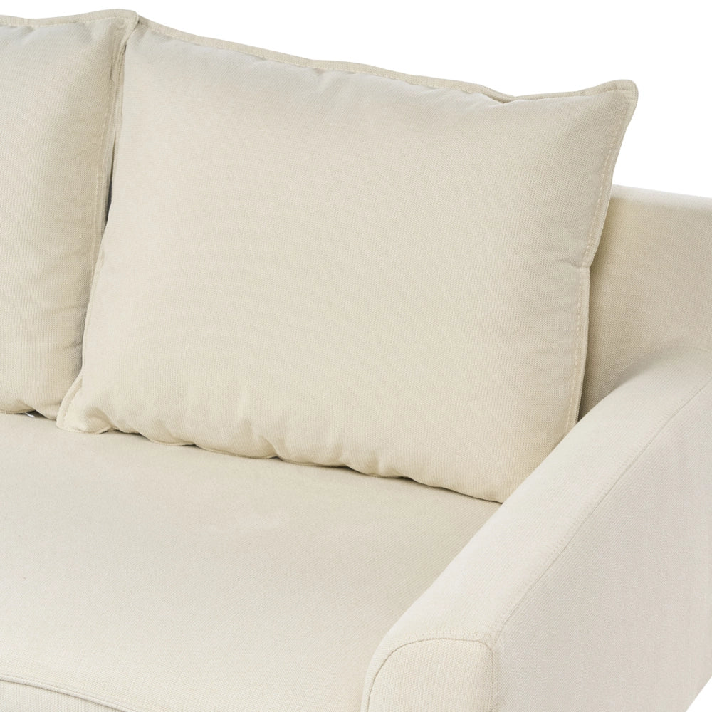 Divano Angolare destro Tessuto beige Imbottito Gambe Legno Scuro Chaise longue a 3 posti a versione destra Cuscino schienale