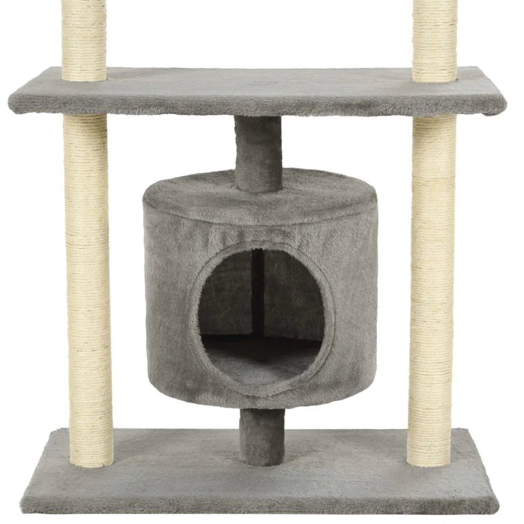 Tiragraffi albero per gatti cuccia per gatti peluche in sisal 95 cm grigio 3702242
