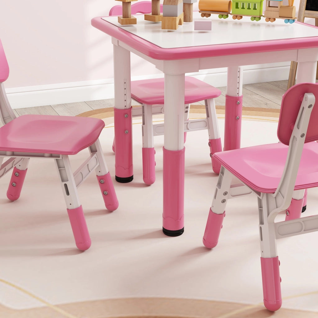 Set Tavolo con 4 Sedie per Bambini Altezza Regolabile Rosa