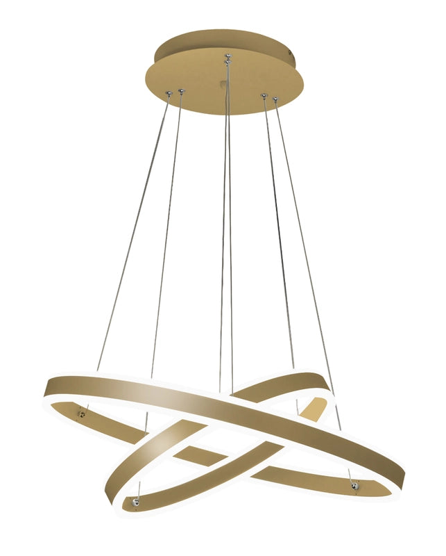 Lampada a Sospensione LED Palau 108W 3000K Dimmerabile Ø60 e Ø40 cm Oro Opaco - Due anelli in Metallo e Metacrilato