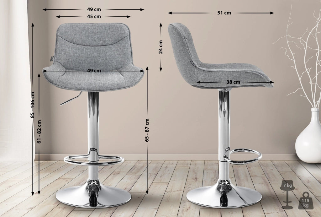2er Set Barhocker Vonore Stoff chrom