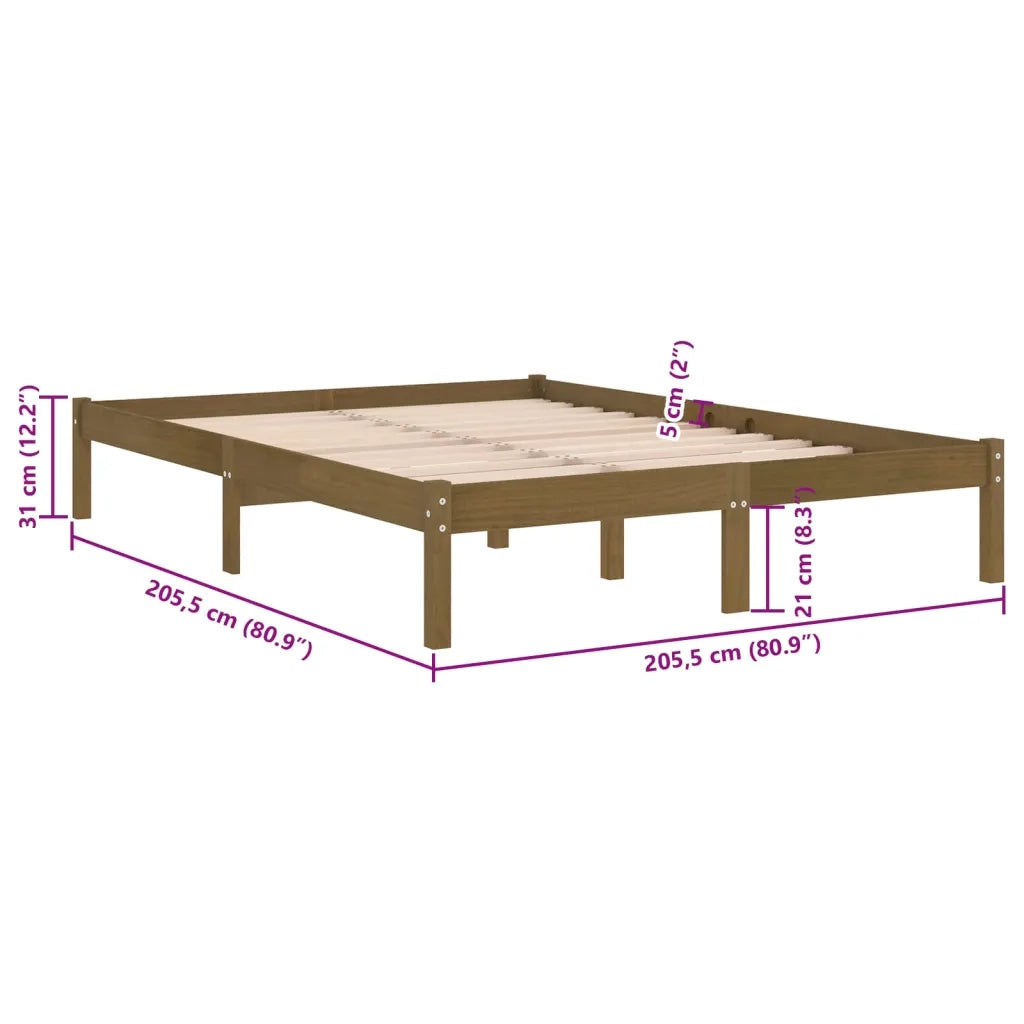 Letto matrimoniale | Letto per adulti | Giroletto Marrone Ambrato in Legno Massello di Pino 200x200 cm