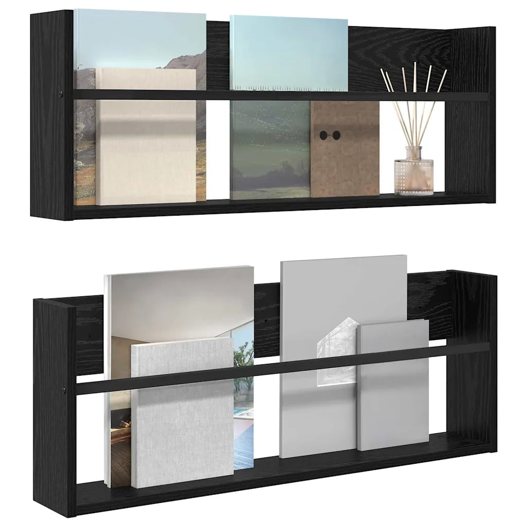 Scaffale per riviste 2 pz Rovere Nero 80 x 12 x 30 cm CFW7300815