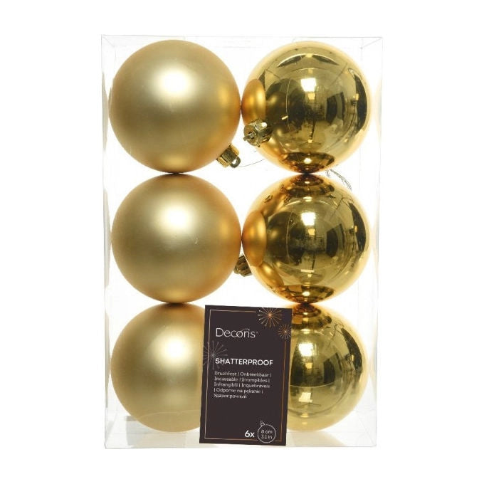 Kaemingk palline di Natale, set da 6 pezzi, diametro 80 mm, colore oro, finitura lucida e satinata, plastica