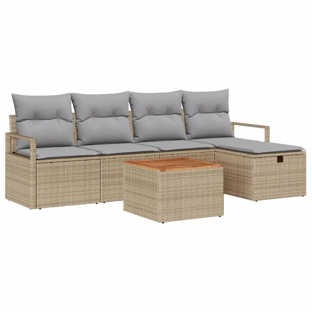 vidaXL Set Divano da Giardino con cuscino 6 pcs Beige Poly Rattan