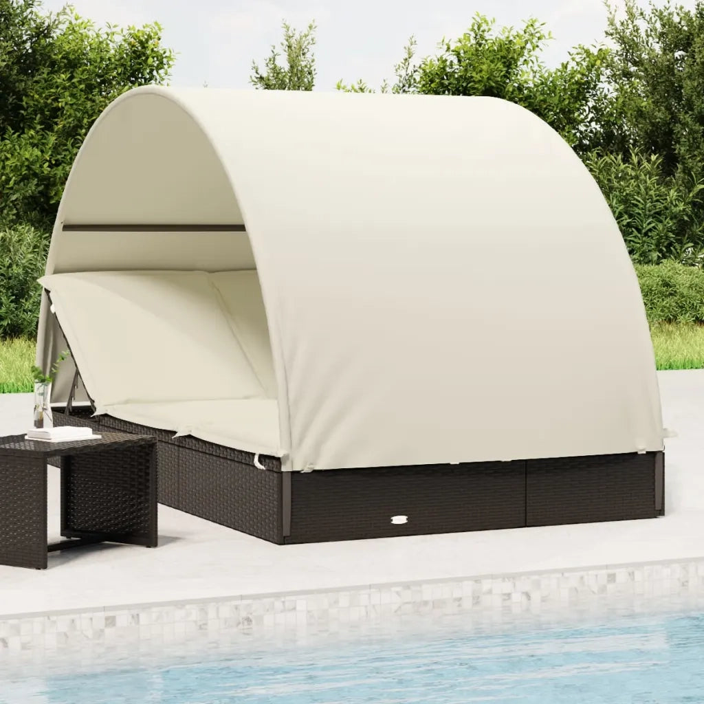 Sdraio da giardino | Lettino Doppio Tetto Rotondo Nero 211x112x140 cm in Polyrattan