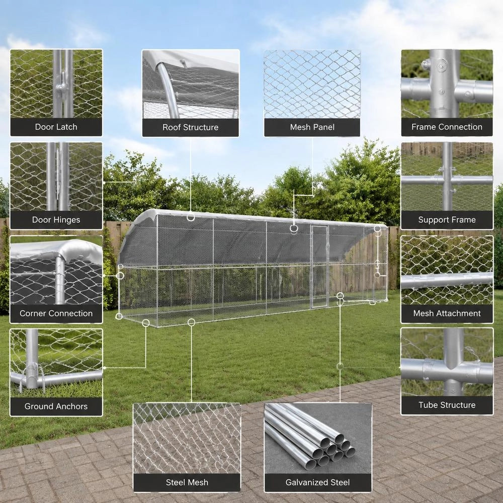 Chicken Cage, Silver, 800 X 200 X 198.5 Cm, Galvanized Steel