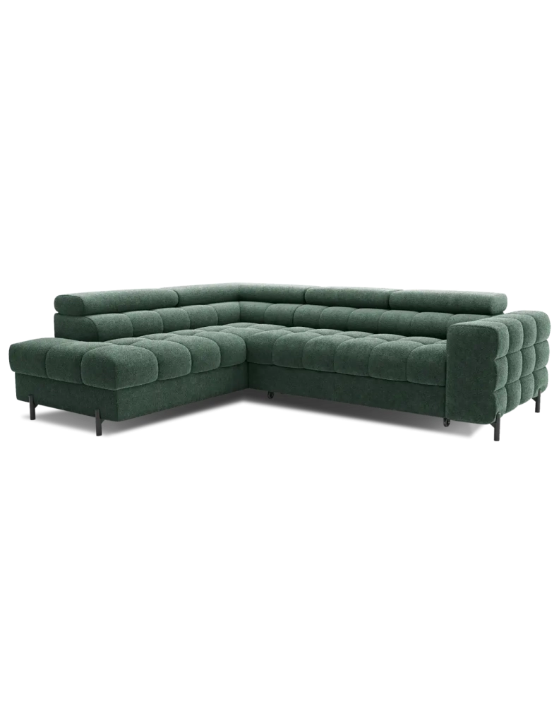 Canapé d'angle gauche convertible Vert foncé 5 places FERRUM style industriel 276x93x200cm