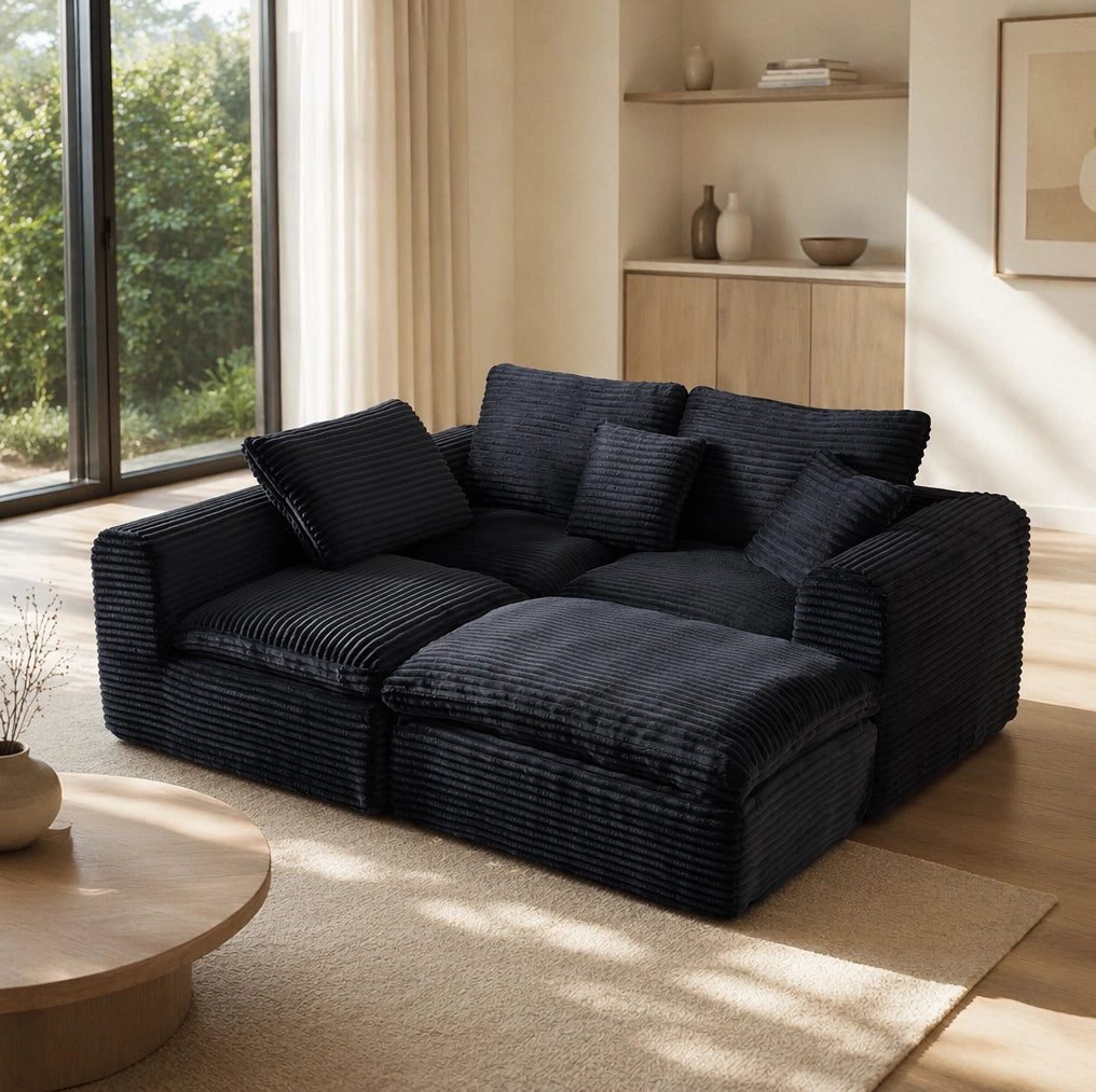 Divano modulare 3-in-1 3 moduli; in corduroy nero e blu