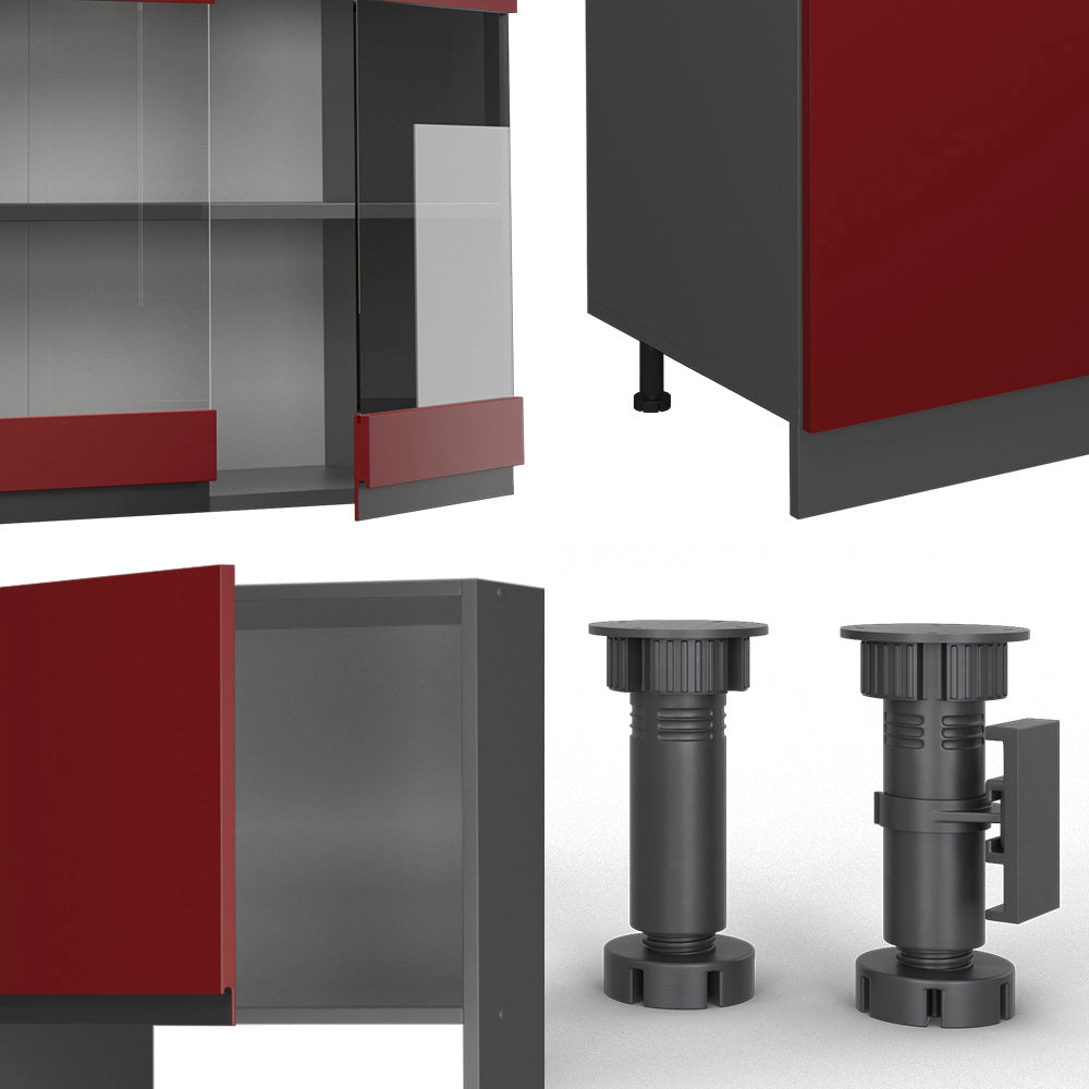 Cucina componibile R-Line Rosso/Antracite 300 cm J-Shape con armadio alto, PL Marmo Vicco