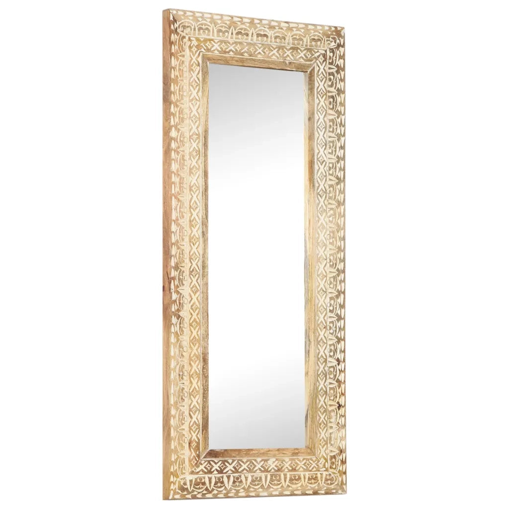 Specchio Intagliato a Mano 110x50x2,6 cm in Massello di Mango 321646