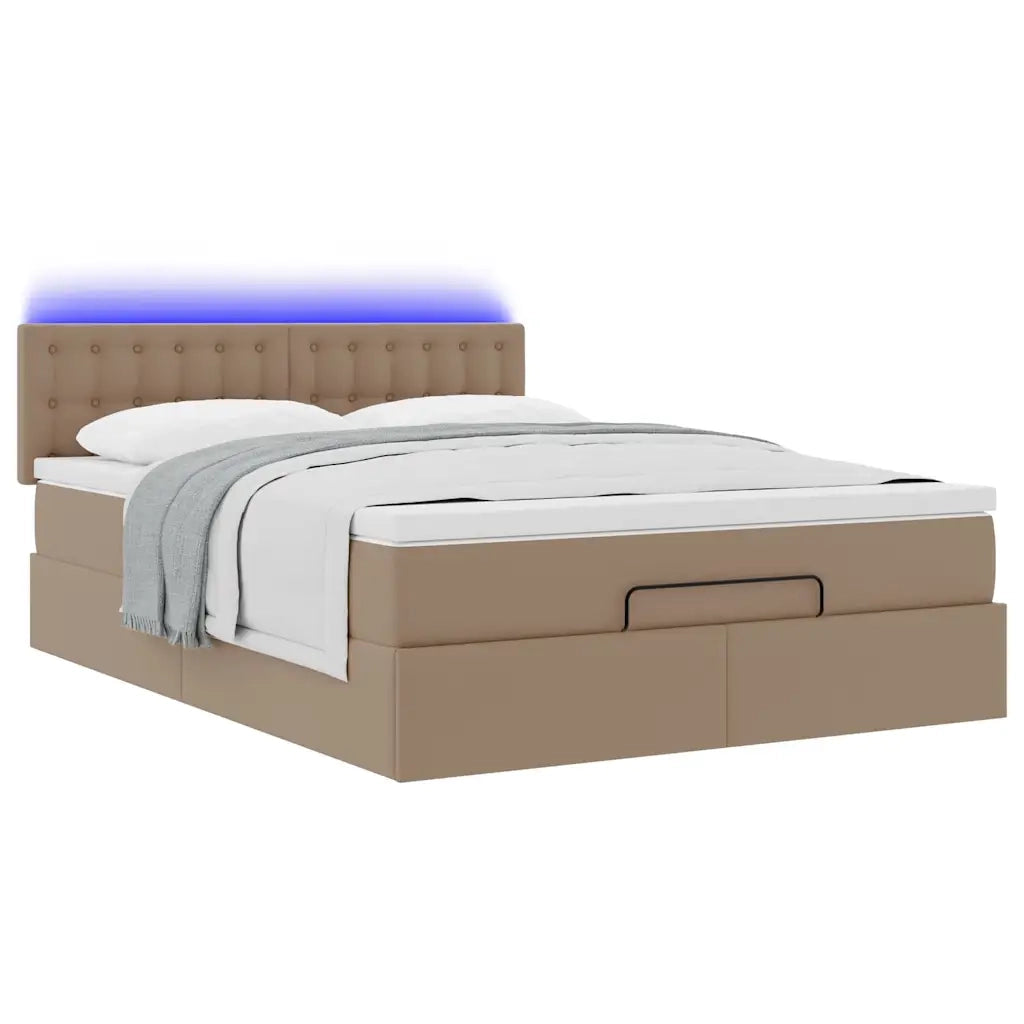 Pouf Letto con Materassi e LED Cappuccino 140x200cm Similpelle