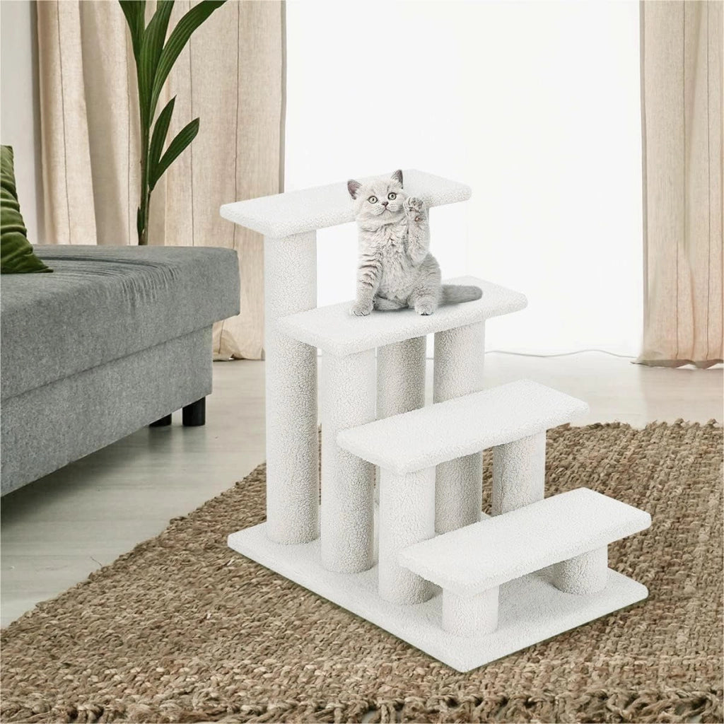 Scala per gatti a 4 livelli, scala per gatti fino a 25 kg, scala per cani, albero da arrampicata per gatti, 61 x 41 x 60 cm (bianco)