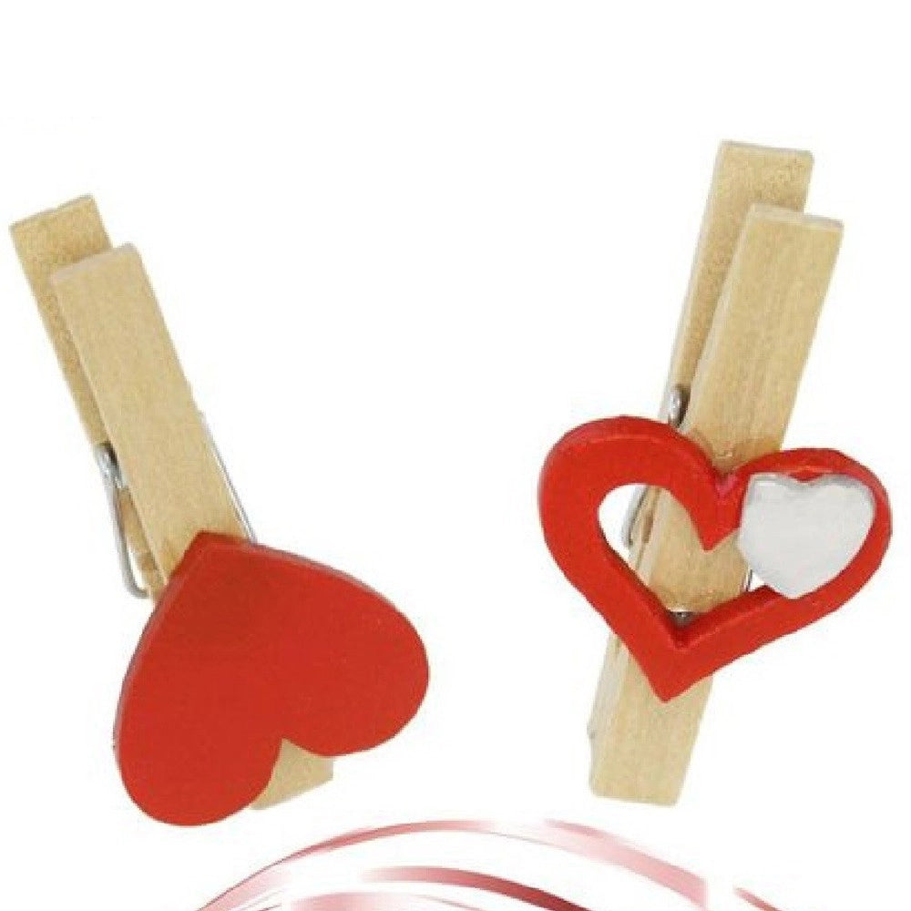 Trade Shop - Set 16 Pz Mollettine Di Legno Con Cuore Rosso San Valentino Vari Modelli 92317 -