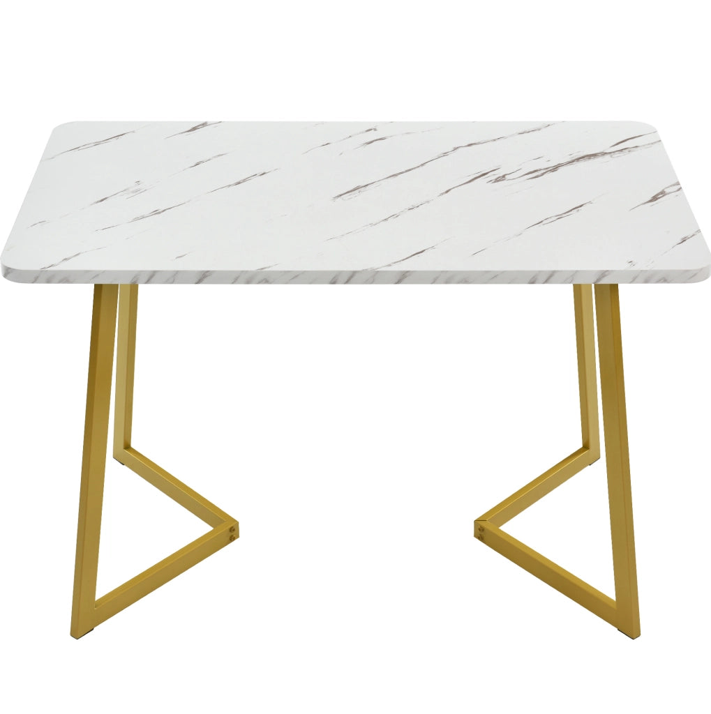 Tavolo da pranzo 117x68x75 cm con piano effetto marmo; gambe in ferro; MDF; bianco dorato