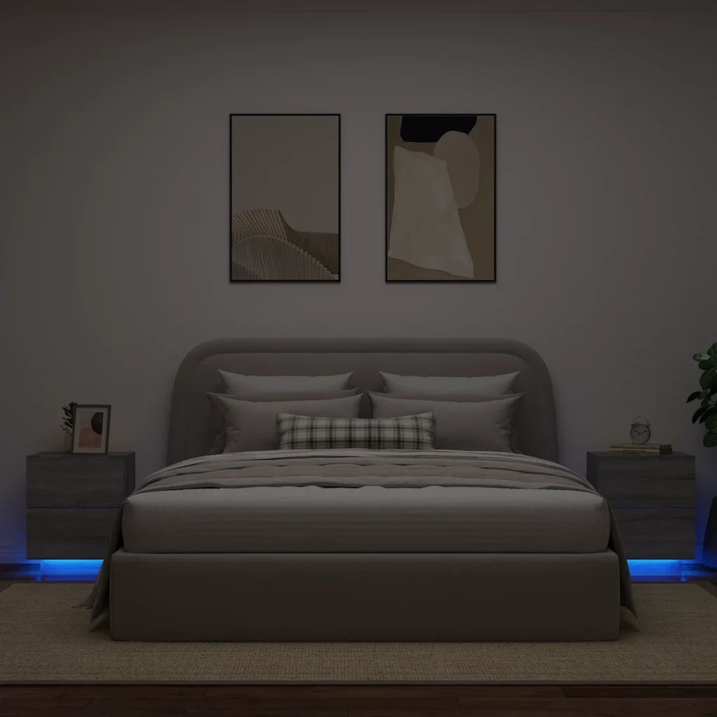 Comodini con Luci LED 2pz Grigio Sonoma in Legno Multistrato 836746