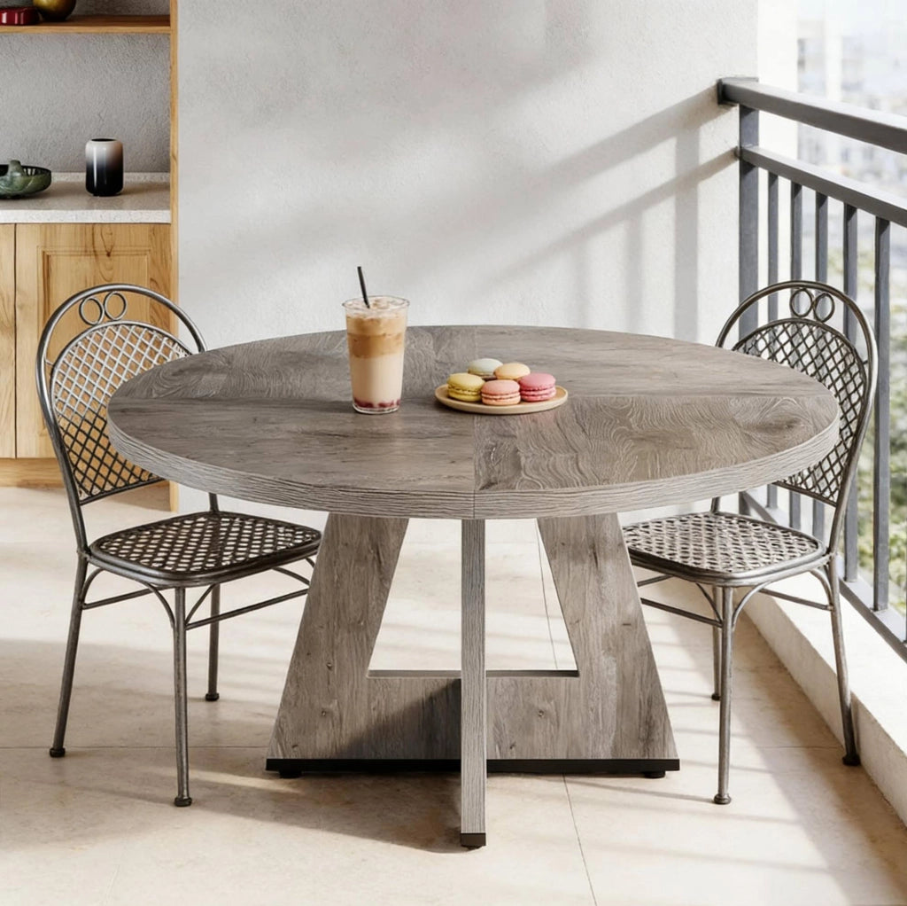 Tavolo da pranzo rotondo 120 cm in legno ingegnerizzato; grigio