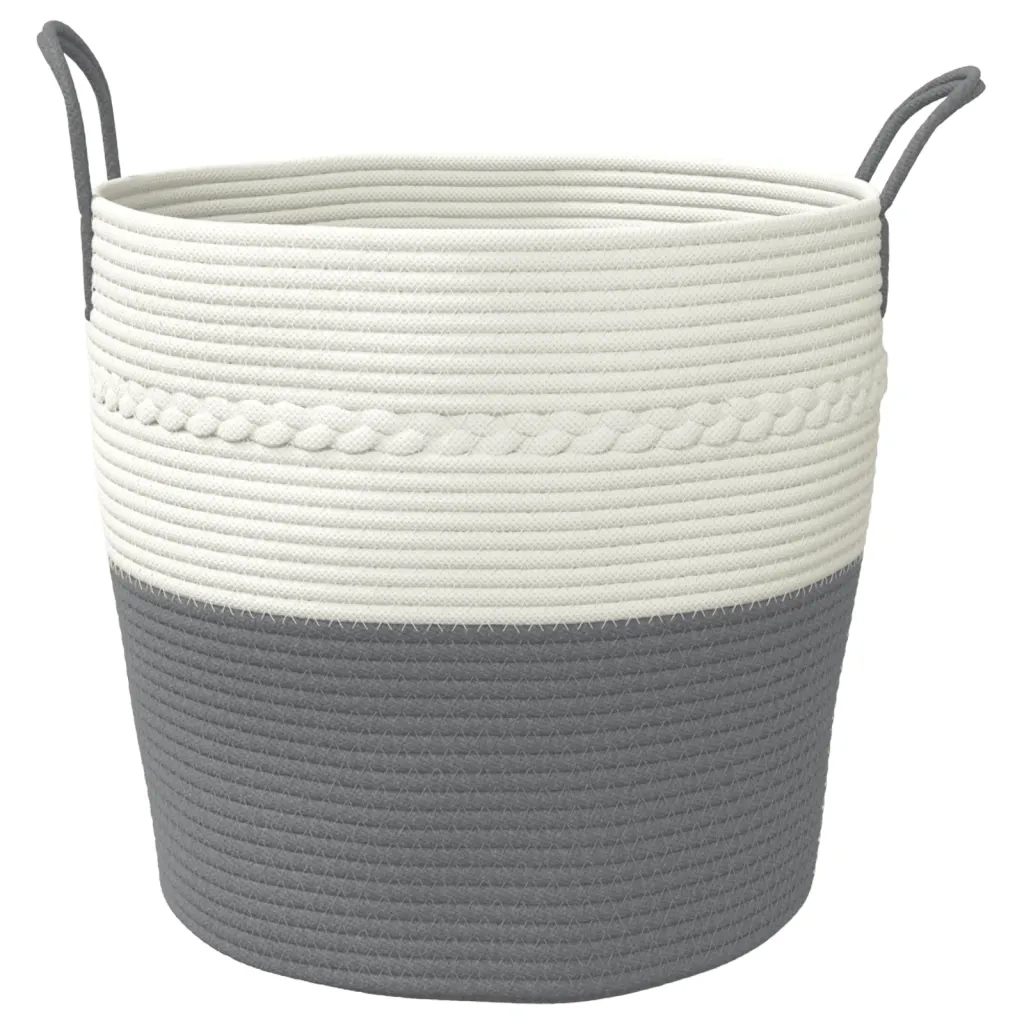 Cestino Portaoggetti Grigio e Bianco Ø43x38 cm in Cotone 358485