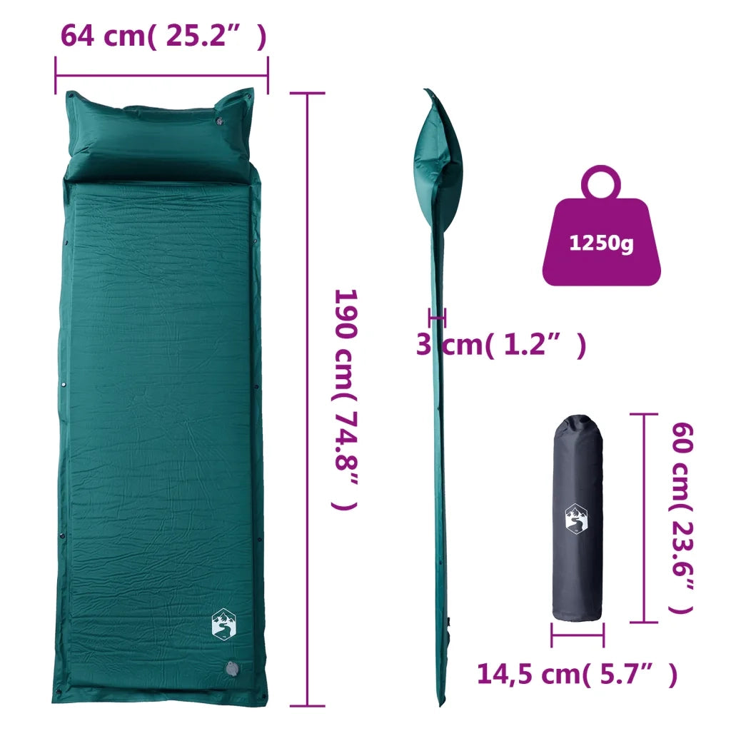 Materasso Campeggio Autogonfiabile con Cuscini 1 Persona Verde CFW2838334