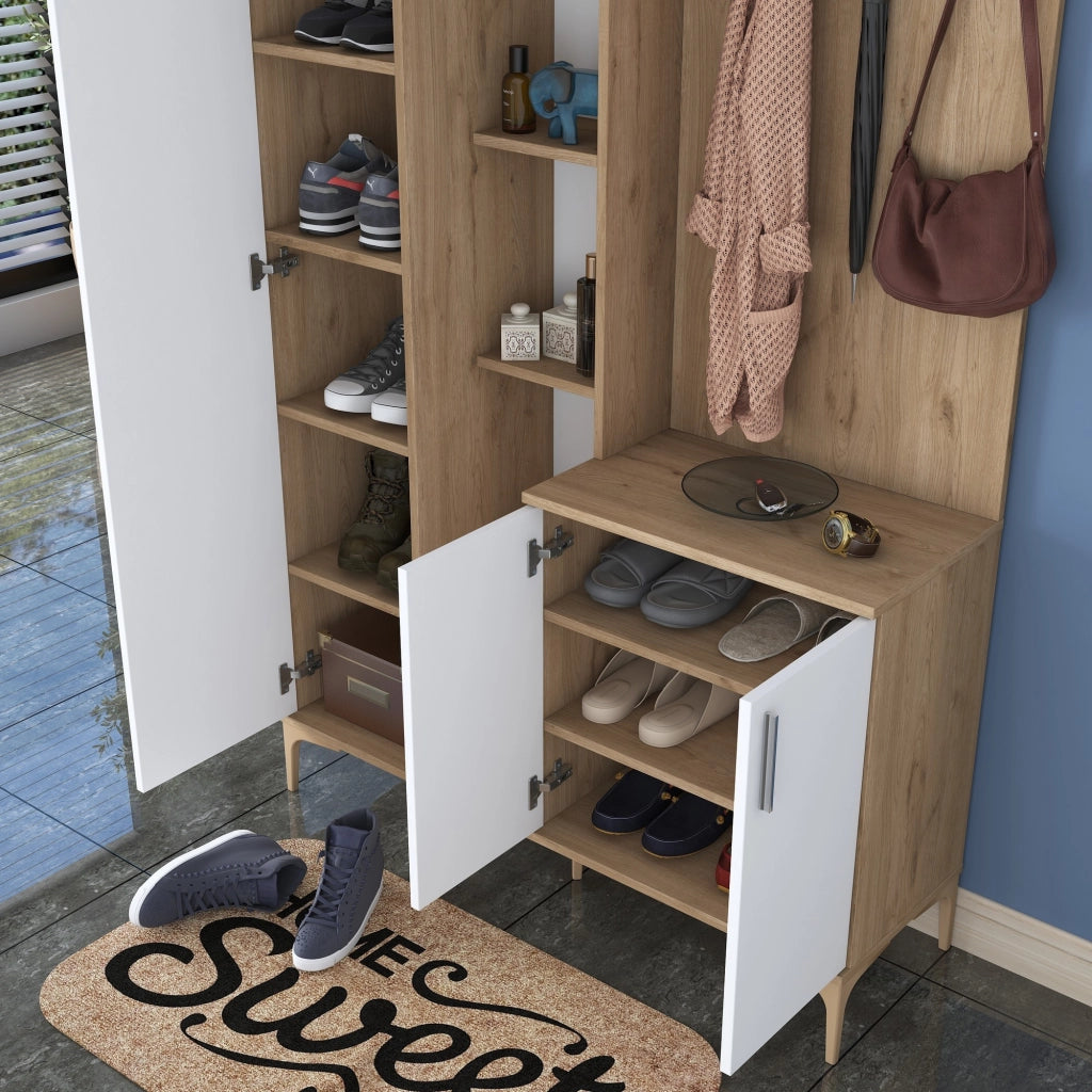 Priero, Mobile da Ingresso Specchio Incluso, 120x38x199h cm Bianco