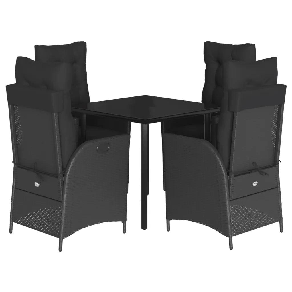 Set da Pranzo da Giardino 5 pz Nero con Cuscini in Polyrattan