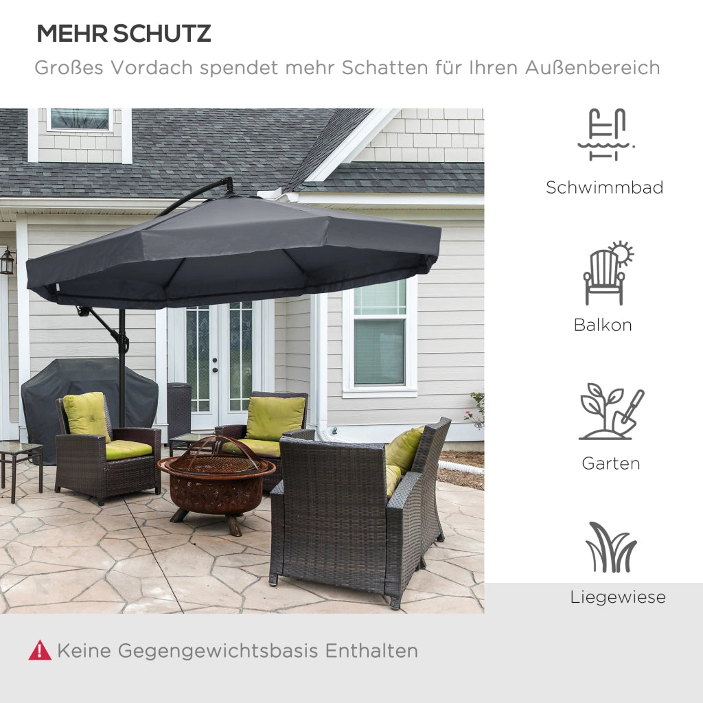 Ombrellone da Giardino 3m Girevole ¨C zephmum ¨C Acciaio Inox Polyester Grigio Scuro Nero