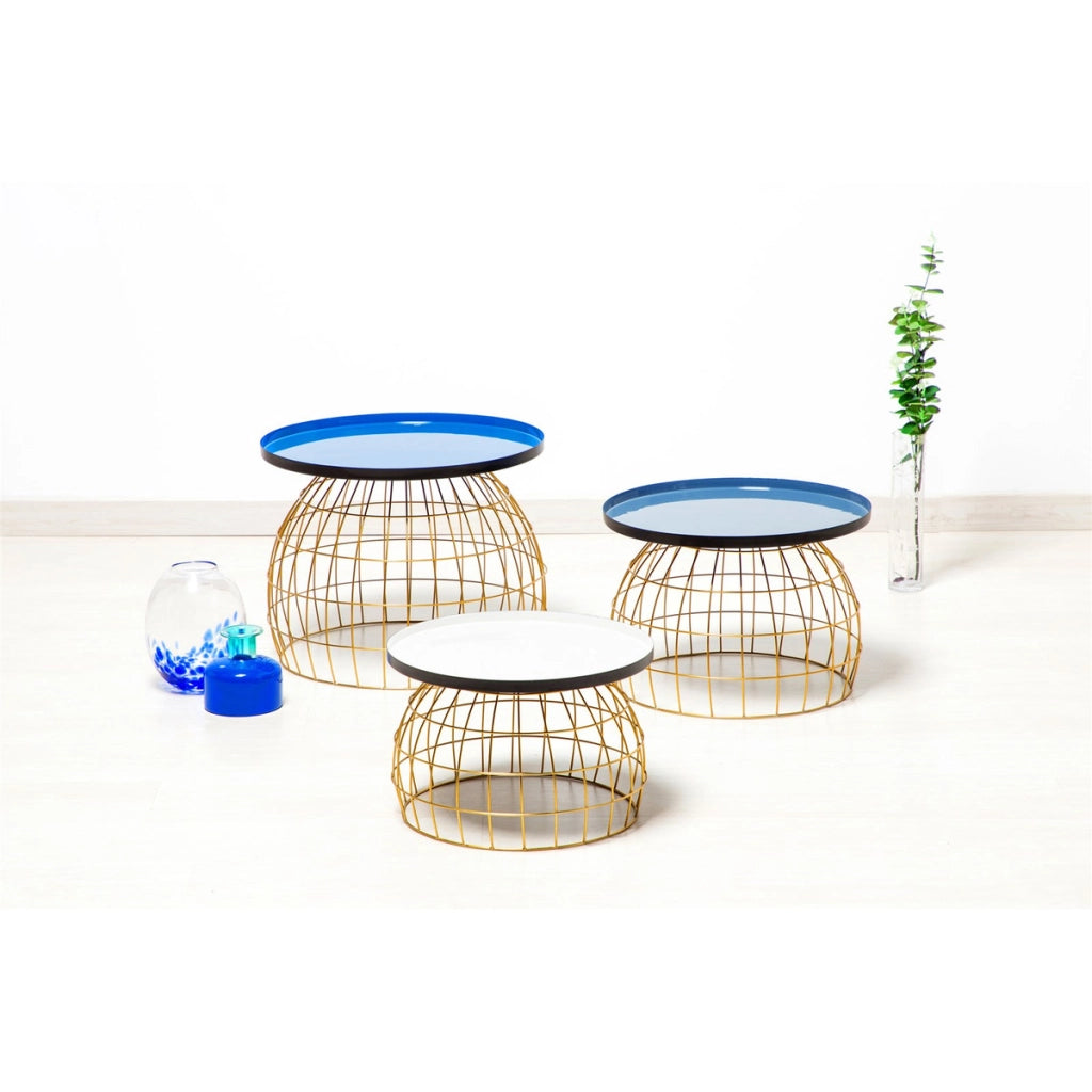 Set 3 Tavolini Laudatio in Metallo con Top Colorato
