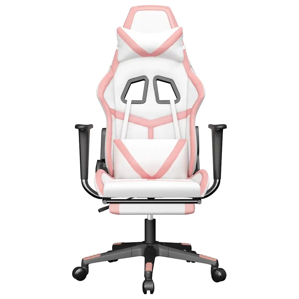 Sedia da Gaming Massaggio Poggiapiedi Bianco e Rosa Similpelle 345442