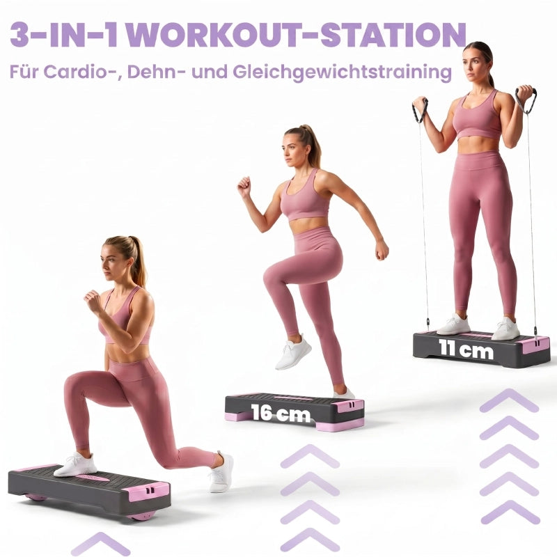 STEP Fitness Regolabile 66x28x16 cm ABS Rosa con 2 bande elastiche