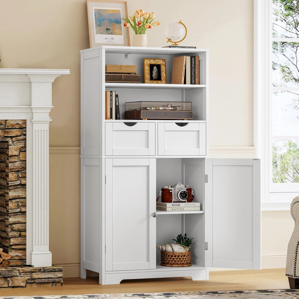 125cm Mobile Bagno, Mobiletto Salvaspazio con 2 Cassetti & Mensola Regolabile, Cassettiera per Bagno, Soggiorno, Ingresso, 60x30x125 cm, Bianco