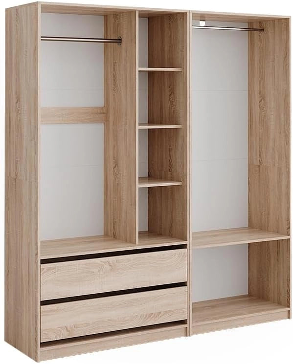 Armadio Elmo, Sonoma, 180 x 200 cm Set di 2, per una conservazione flessibile di diversi capi di abbigliamento