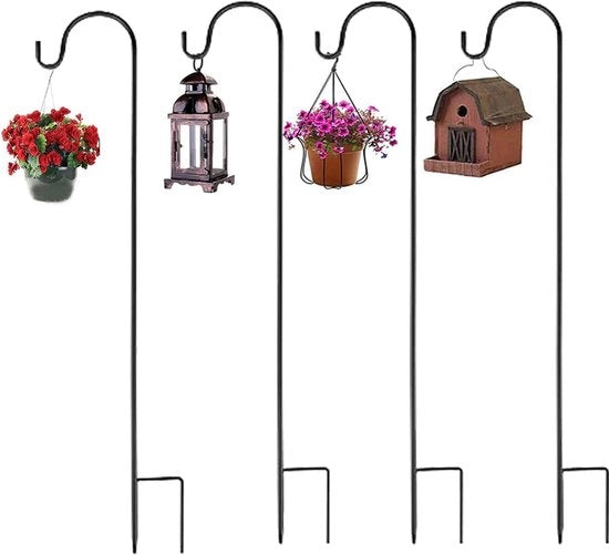 Stendardo per giardiniere in metallo 120 cm con ganci per lanterne solari e lampioni