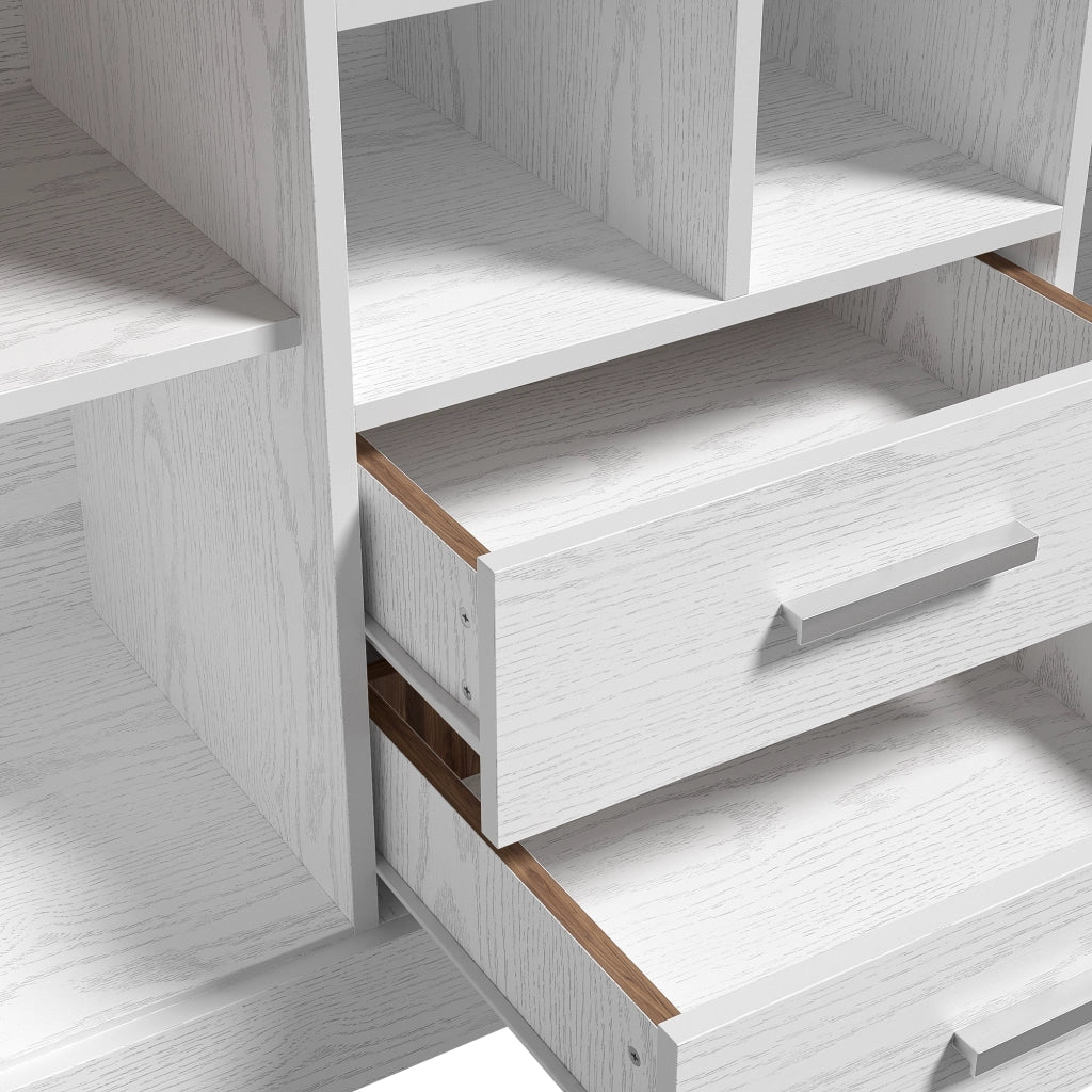 Credenza con 2 Ante; 2 Cassetti e 4 Vani Aperti; Cerniere Soft-Close; Stile Moderno; in Pannello di Particelle; Bianco e Marrone; 140??40??79;5 cm