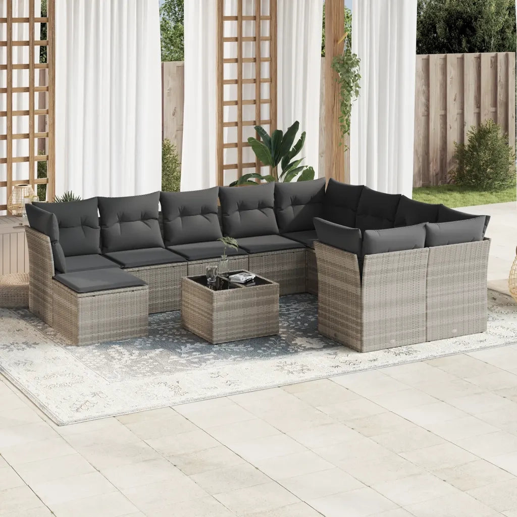 Set Divani da Giardino 11 pz con Cuscini in Polyrattan Grigio 3218602