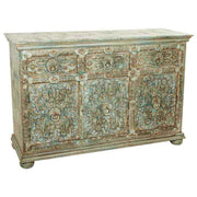 Credenza in legno intagliato verde 147x45x96h